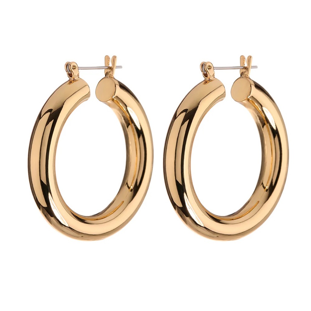 Luv AJ Shiny Gold Tubular Hoop Earrings